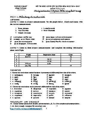 Đề thi học sinh giỏi cấp huyện môn Tiếng Anh Lớp 8 - Năm học 2014-2015 - Phòng giáo dục và đào tạo Vĩnh Tường (Có đáp án)